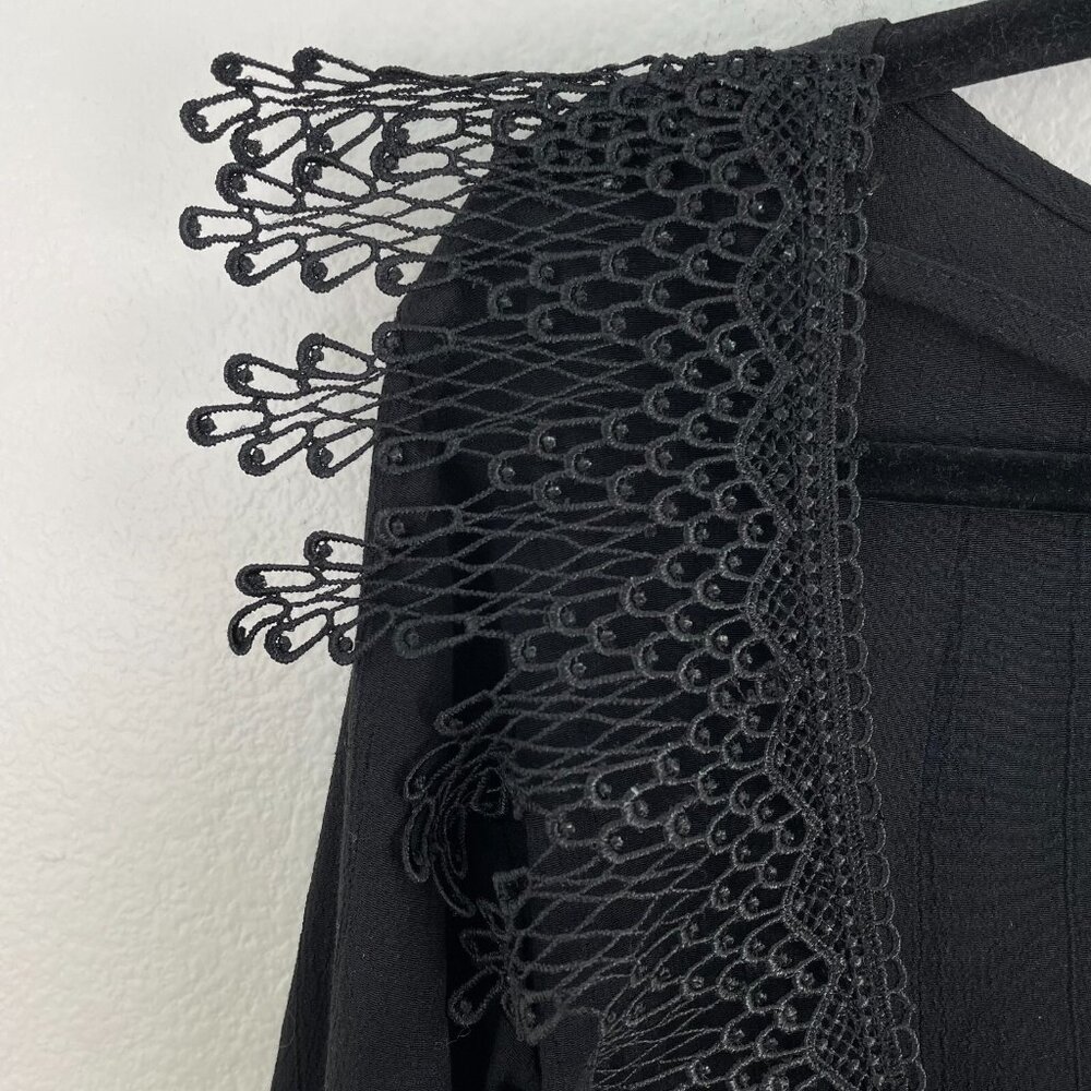 FOR LOVE & LEMONS Womens XS Black Crochet Bell Sleeve Tunic Top Witchy Vamp Goth - Picture 7 of 11